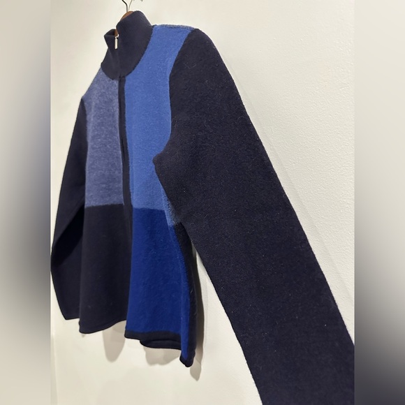 TALBOTS Vintage 100% Wool Blue Colorblock Patchwork Zip Up Sweater Size M - Picture 3 of 6